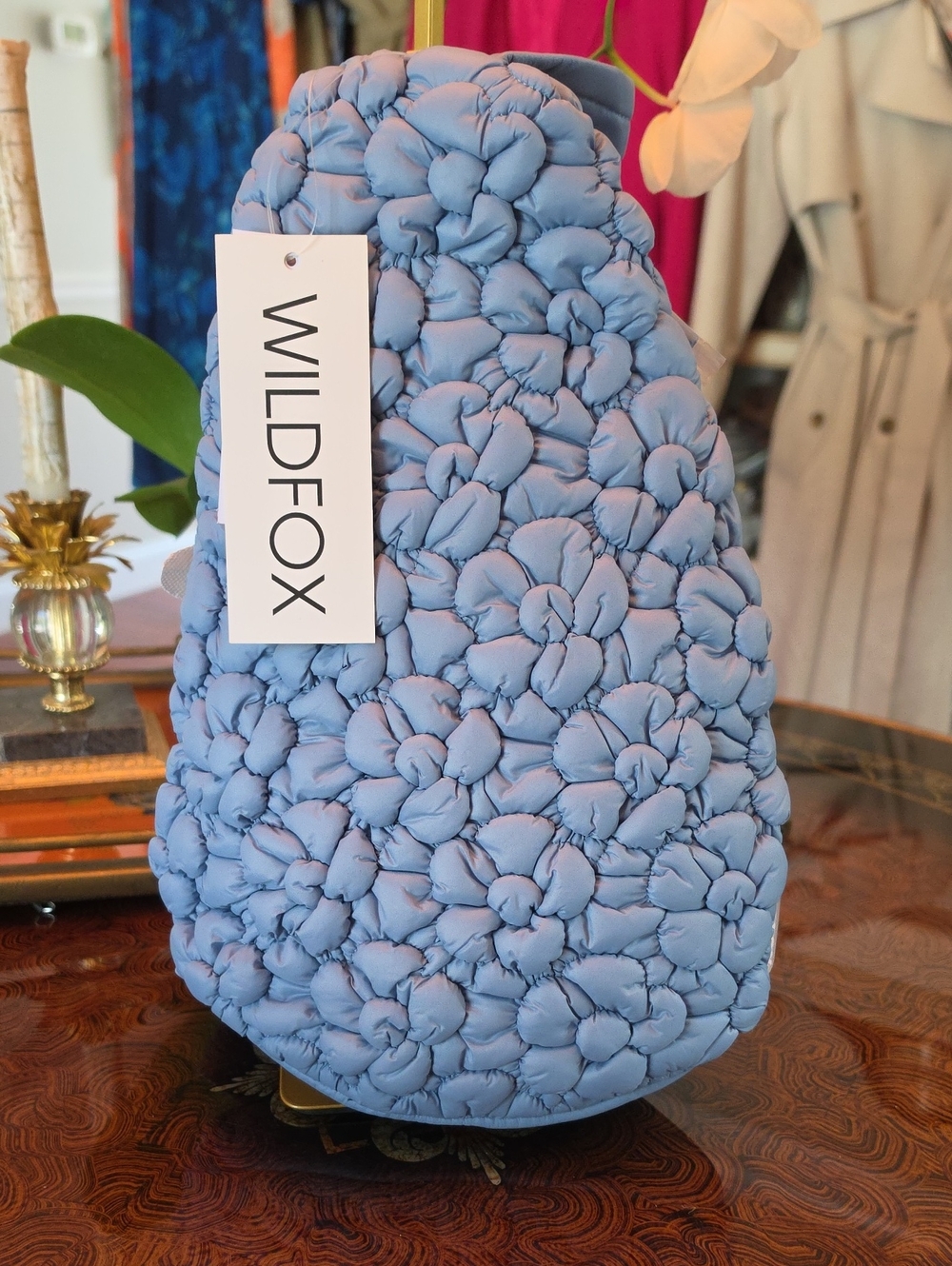Wildfox dusty blue sling bag featuring a charming, quilted floral Sling Bag